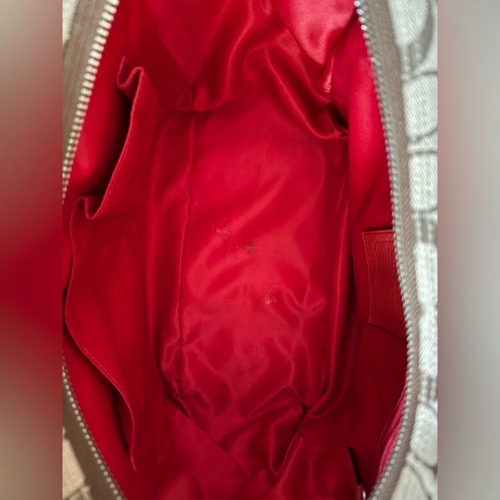 Coach Signature Canvas Tote w/ Red Coral Leather Trim – F23297 - Picture 2 of 16